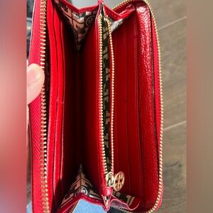 Vibrant Red Pebbled Leather Zip-Around Wallet